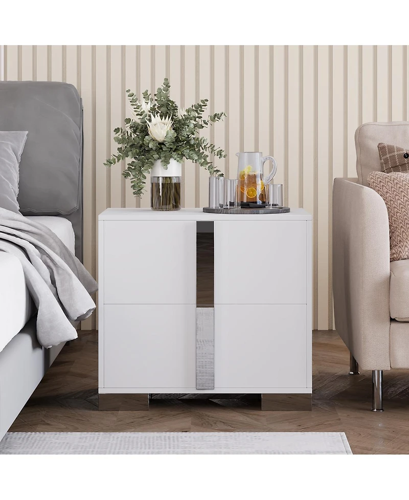 Streamdale Furniture Modern End Table with Drawers & Mirrored Handles