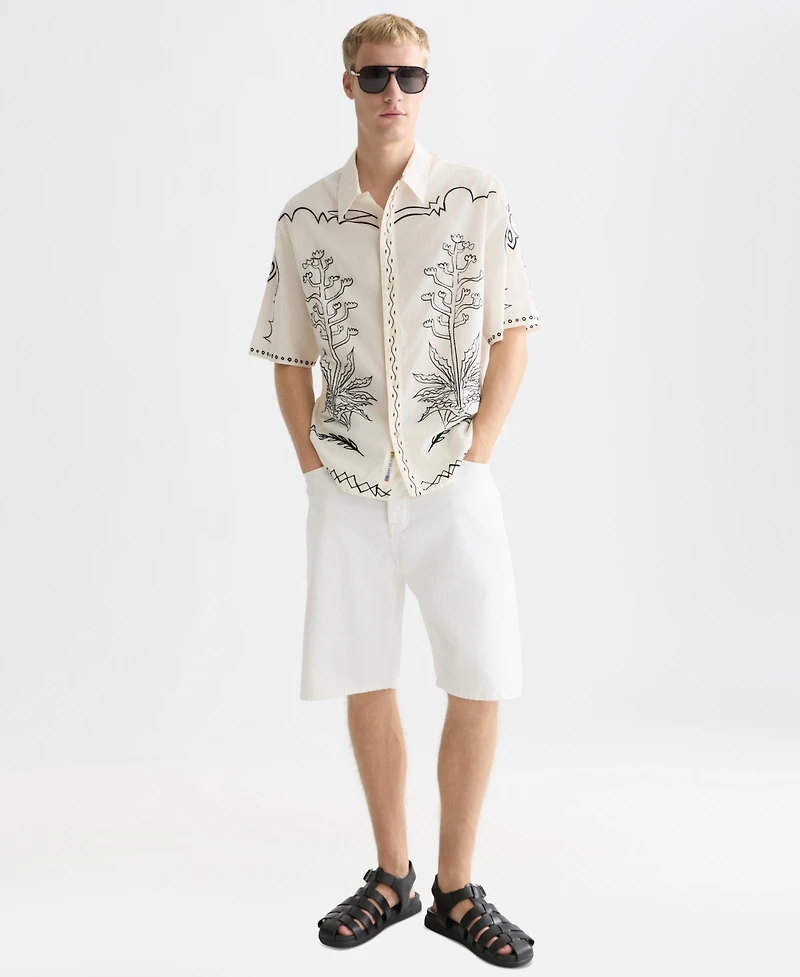 Scotch & Soda Men's Embroidered Seersucker Relaxed-Fit Short-Sleeve Shirt