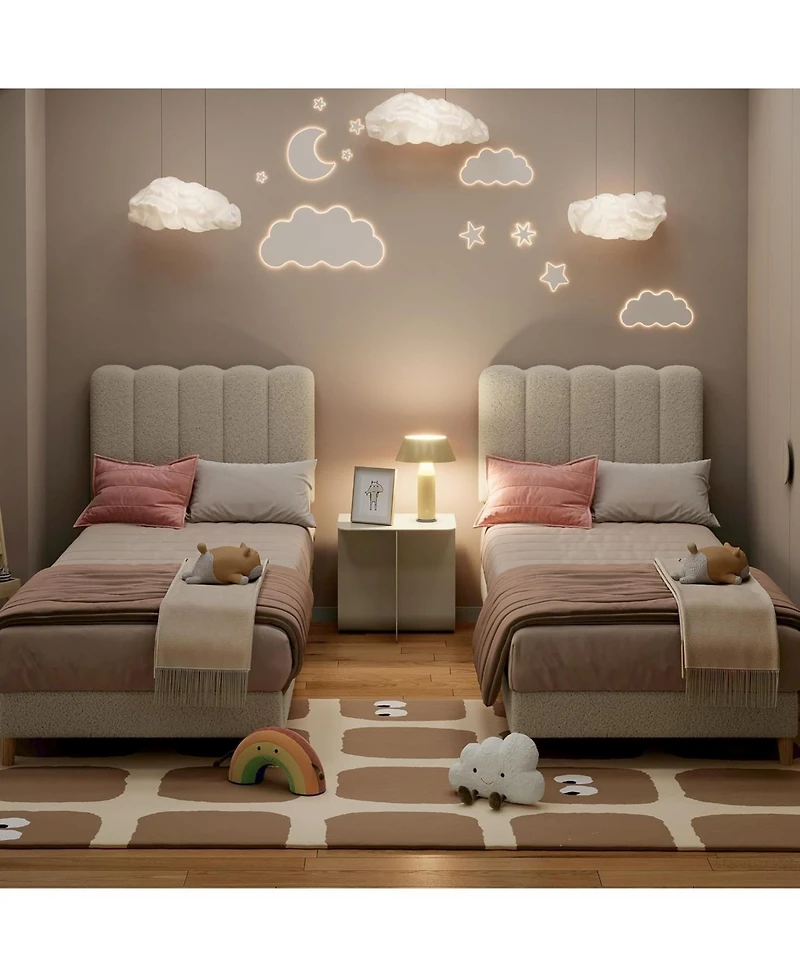 gaomon Twin Xl Bed Frame, Boucle Upholstered Platform with Wave Headboard Easy Assembly, Wooden Slats Support, No Box Spring Needed,