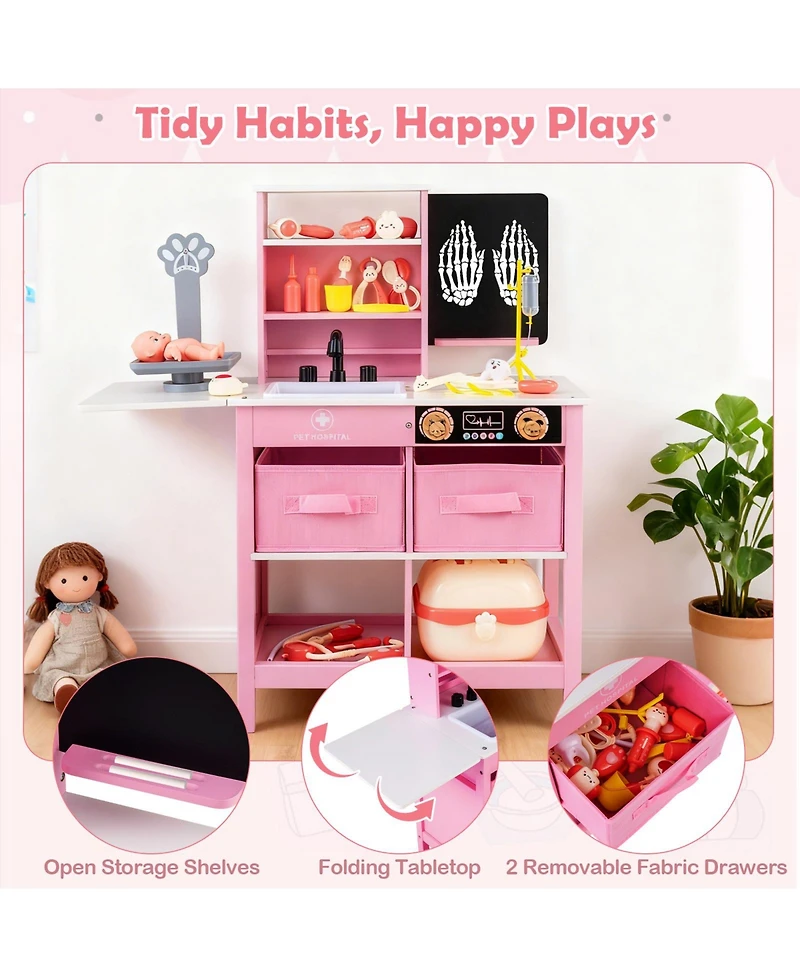 Slickblue Wooden Doctor Office Playset Medical Center Toy with Blackboard