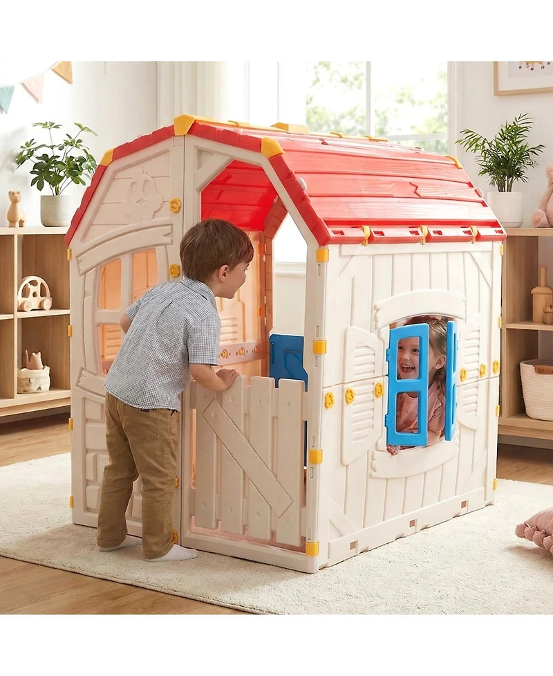 Slickblue Kids Playhouse with Openable Windows and Door for Indoor Use