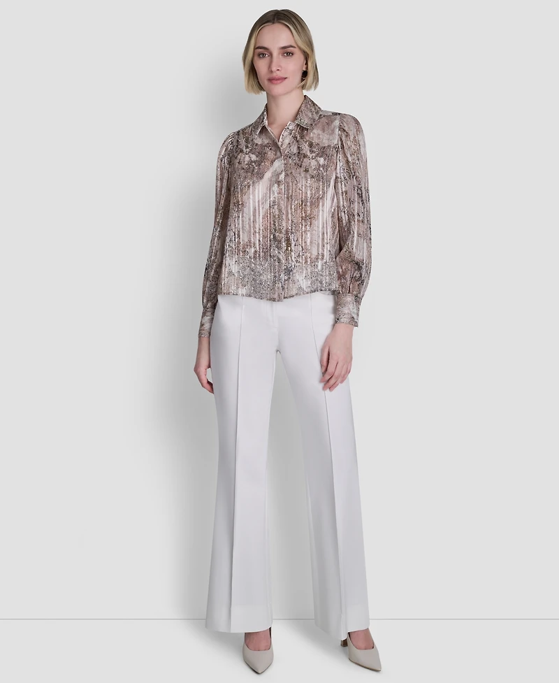 Dkny Petite Printed Long-Sleeve Top