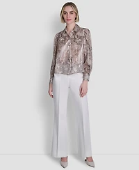 Dkny Petite Printed Long-Sleeve Top