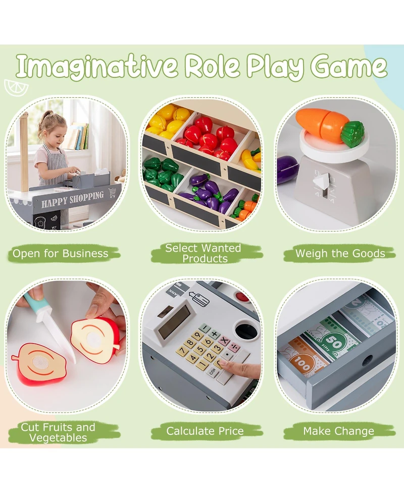 Slickblue Pretend Play Supermarket Toy Set with Cart for Kids