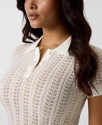 Guess Women's Short-Sleeve Pointelle Vienna Polo Sweater