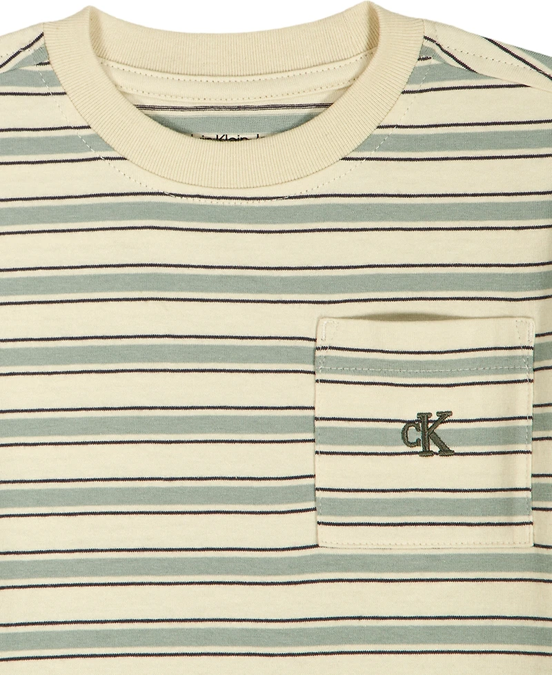 Calvin Klein Boys' 2T-7 Relaxed Multi-Stripe T-Shirt and Cargo Shorts, 2-Piece Set