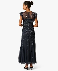 Adrianna Papell Petite Bead Mesh Ball Gown