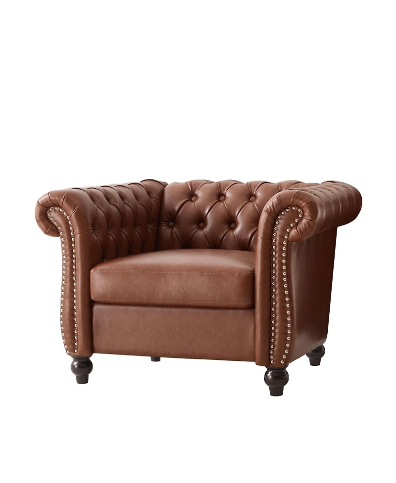 Streamdale Furniture Chesterfield Club Chair with Scrolled Arms, Nailhead Trim, and Solid Wood Legs
