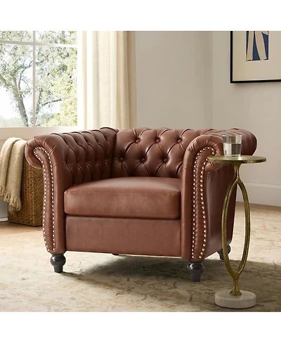 Streamdale Furniture Chesterfield Club Chair with Scrolled Arms, Nailhead Trim, and Solid Wood Legs