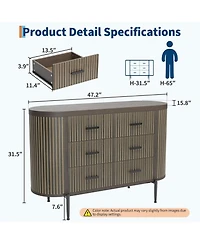gaomon Fluted 6 Drawer Dresser for Bedroom, 59in Large Mid Century Modern Wooden Chest Dresser Tv Stand with Curved Profile Design and Gold Handles