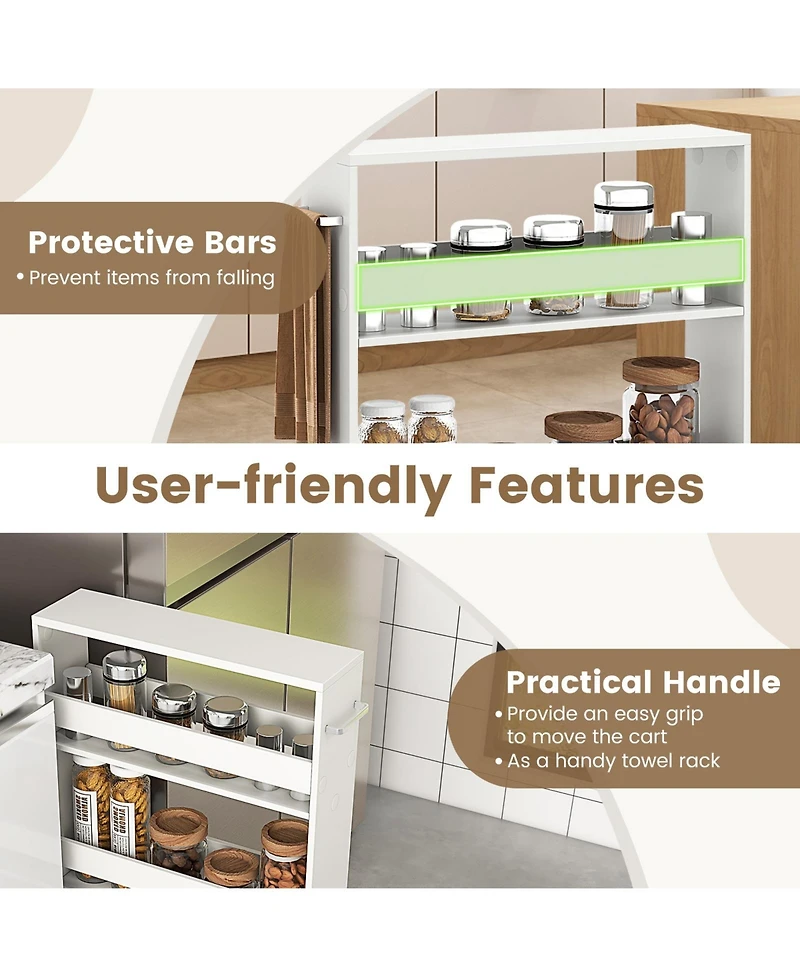 Sugift Narrow Mobile Serving Cart with Open Shelves for Kitchen Bathroom Living Room