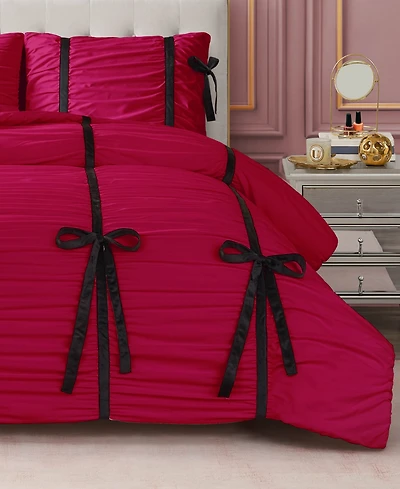 Juicy Couture Amelie Velvet Bows Ruched 3-Pc. Comforter Set