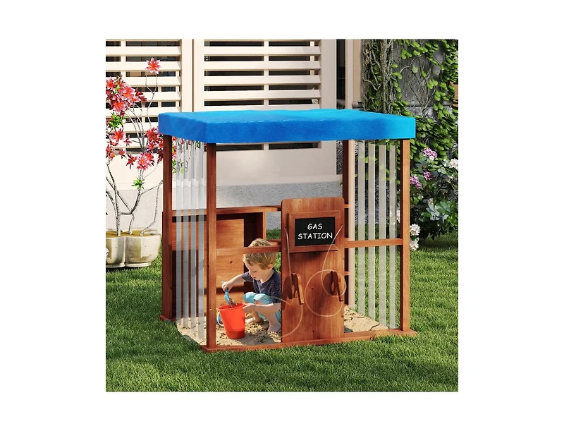Slickblue Kids Gas Station Playhouse with Refueling Guns for Ages 3