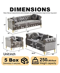Streamdale Furniture Velvet Chesterfield Sofa with Copper Studs & Tufted Buttons, Metal Legs