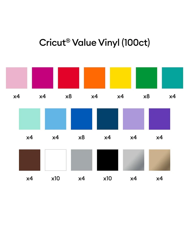 Cricut Value Vinyl Sheets, Rainbow Sampler, 12"x12", 100ct