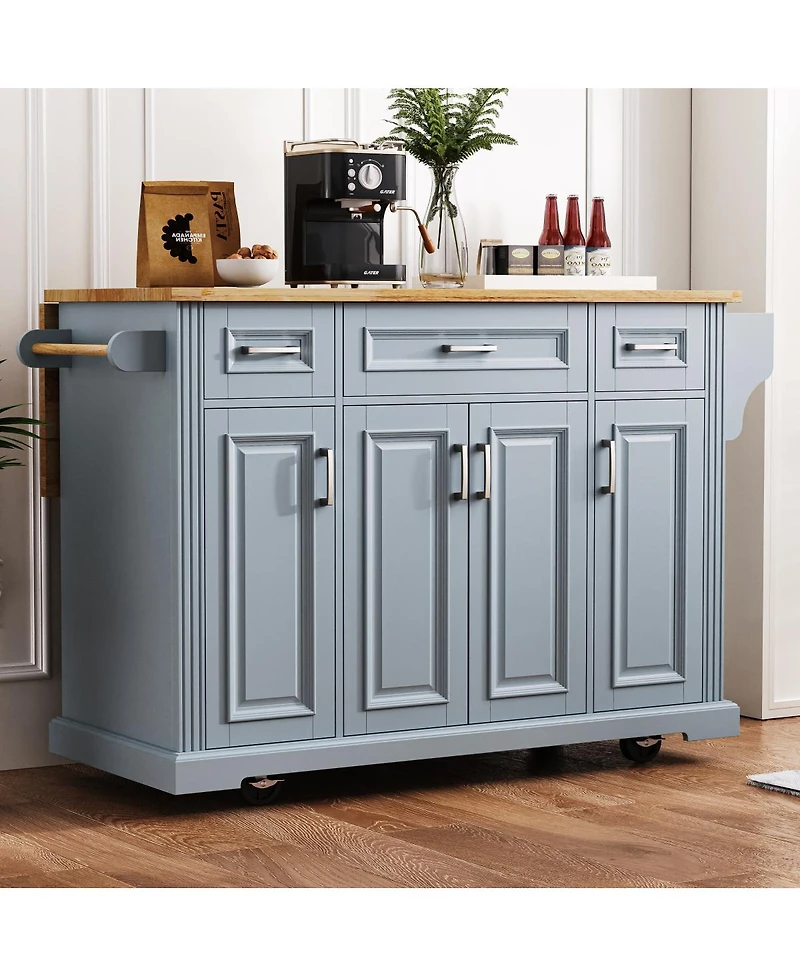 Streamdale Furniture 54" Large Kitchen Island with Drop Leaf, Rolling Cart with 4 Doors, 3 Drawers,