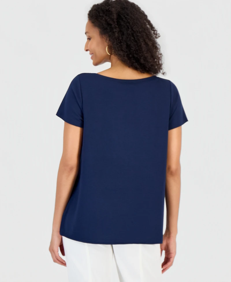 Style & Co Petite Short-Sleeve Boat Neck Top, Macy's Exclusive