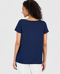 Style & Co Petite Short-Sleeve Boat Neck Top, Macy's Exclusive