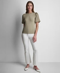 Dkny Women's Puffed Crewneck Mix Media Knit Top