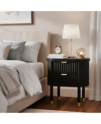 Rainsken 1-Pc Solid Wood Gold-Handle Nightstand Furniture