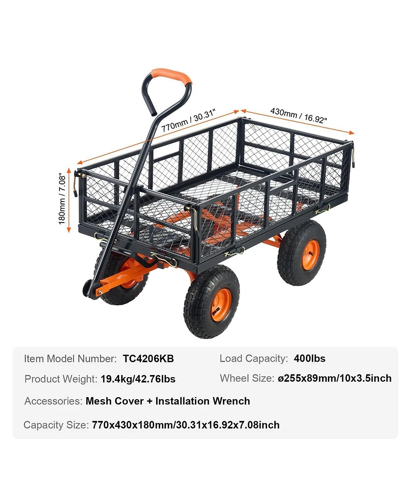 Sugift Metal Utility Wagon with 400 lbs Capacity & Dump Function