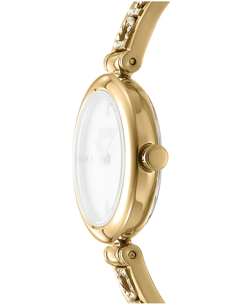 Dkny Women's White Dial Gold-Tone Stainless Steel Crystal Accented Jewelry Bracelet Watch, 26mm