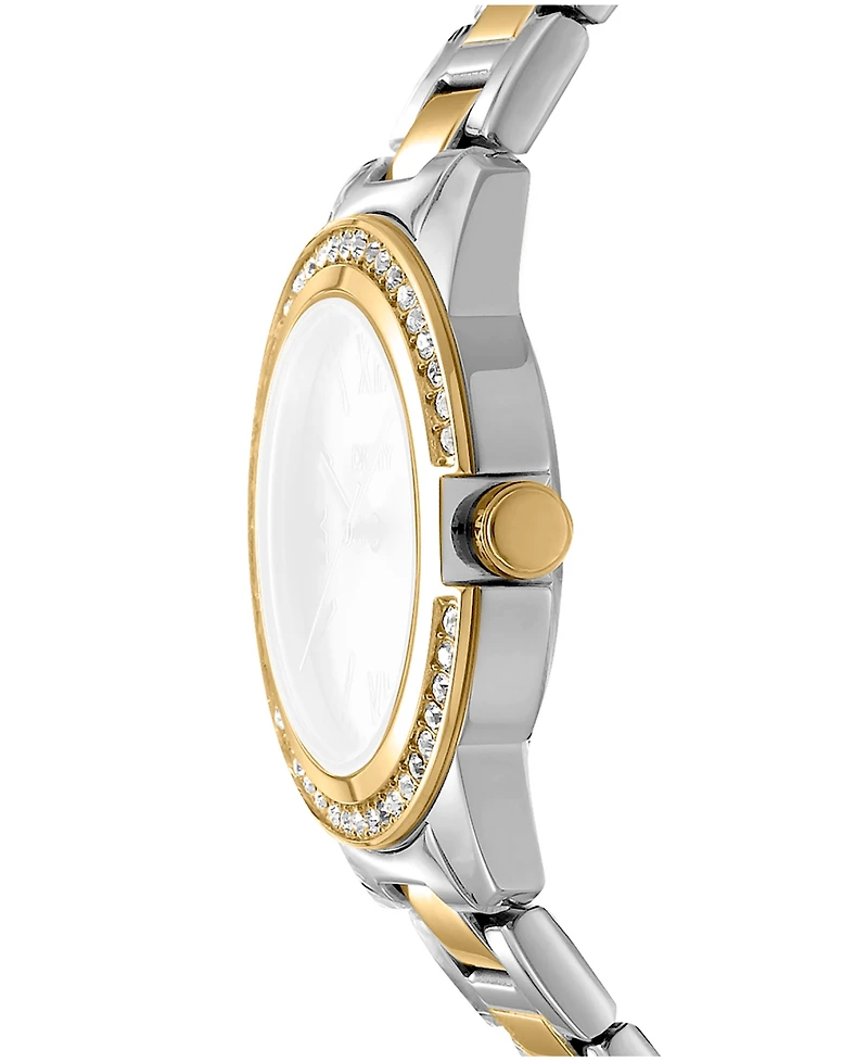 Dkny Women's White Mop Dial Crystal Bezel Two-Tone Gold Stainless Steel Bracelet Watch, 30mm