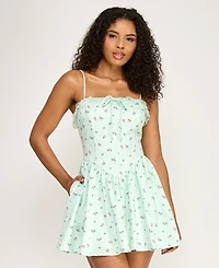 City Studios Juniors' Ditsy Floral Jacquard Lace Trim Bow Dress