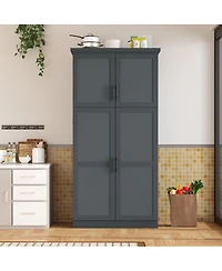 Streamdale Furniture Freestanding Kitchen Pantry Cabinet, 4 Doors, 8 Trays
