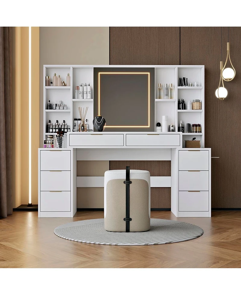 Streamdale Furniture Makeup Vanity Desk with Mirror, Lights & 8 Drawers, 59" Large Table