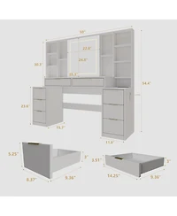 Streamdale Furniture Makeup Vanity Desk with Mirror, Lights & 8 Drawers, 59" Large Table