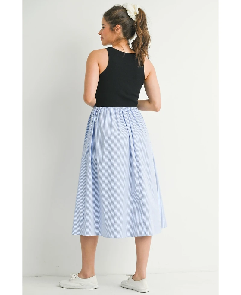 Hello Miz Maternity Sleeveless Empire Waist Striped Midi Dress