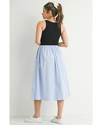 Hello Miz Maternity Sleeveless Empire Waist Striped Midi Dress