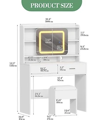 gaomon Vanity Desk with Sliding Mirror - Makeup Desk and Stool with Lights in 3 Colors - Girls Vanity Table with Charging Station