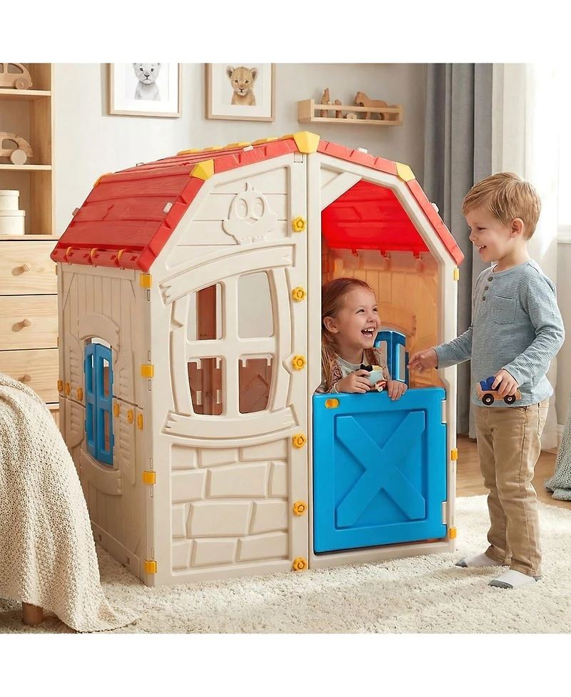 Mecale Kids Indoor/Outdoor Playhouse with Opening Windows and Door, Pretend Play House