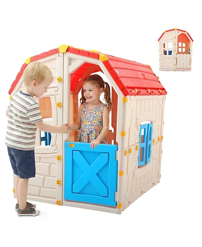 Mecale Kids Indoor/Outdoor Playhouse with Opening Windows and Door, Pretend Play House
