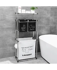 Rainsken 3 Tier Laundry Hamper Sorter Organizer, Vertical Laundry Basket with 4 Removable Bags and Hooks for Home Laundry Room, Bathroom