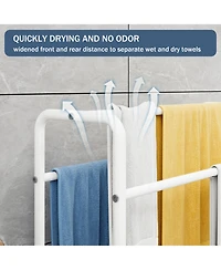 Rainsken 3 Tier Metal Towel Rack, Freestanding Towel Holder with Mesh Shelf, Display Rack for Bedroom, Bathroom