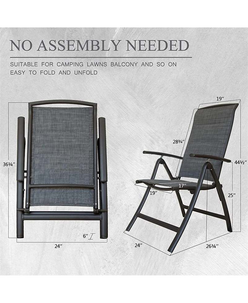 Clihome Folding Patio Chairs Set of 2, Aluminium Frame Reclining Sling Lawn Chairs Double-Layered Textilene Chairs