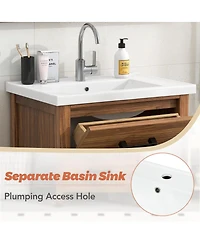 Sillysis 24" Walnut Bathroom Vanity with Ceramic Sink, Modern Freestanding Cabinet with 3 Drawers, Mdf Wood for Small Spaces