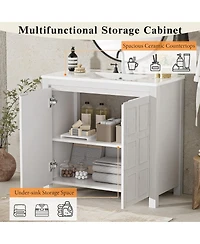 Sillysis 36" Retro Bathroom Vanity with Ceramic Sink, Solid Wood Frame and Soft Close Doors, Spacious Storage Cabinet for Modern Bathrooms.