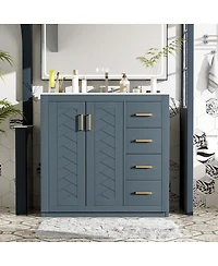 Sillysis 36" Bathroom Vanity with Ceramic Sink, Modern Solid Wood Cabinet & Ample Storage Drawers for Small Spaces