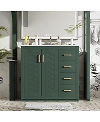 Sillysis 36" Bathroom Vanity with Ceramic Sink, Modern Solid Wood Cabinet & Ample Storage Drawers for Small Spaces