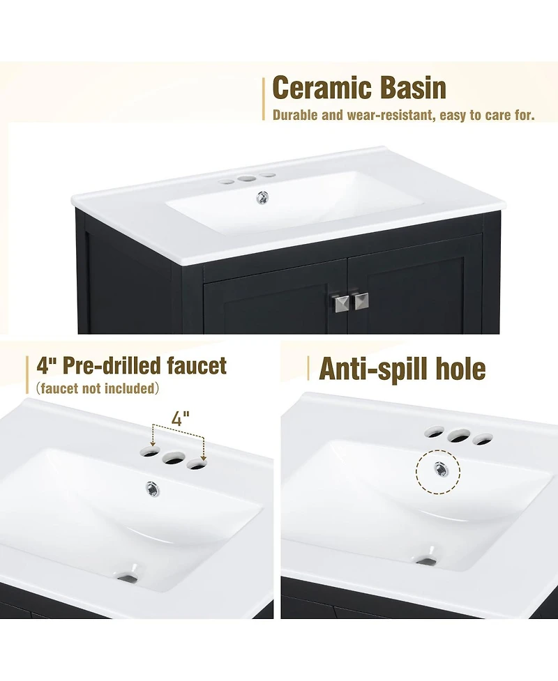 Sillysis 30" Bathroom Vanity with Sink, Solid Wood Cabinet & Soft Close Doors, Drawer Storage for Modern Bathrooms