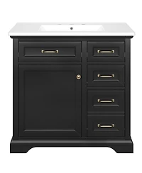 Sillysis 36" Bathroom Vanity with Ceramic Sink, Classic Modern Rubber Wood Cabinet & Ample Drawer Storage for Small Spaces