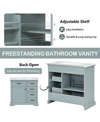 Sillysis 36" Bathroom Vanity with Ceramic Sink, Classic Modern Rubber Wood Cabinet & Ample Drawer Storage for Small Spaces