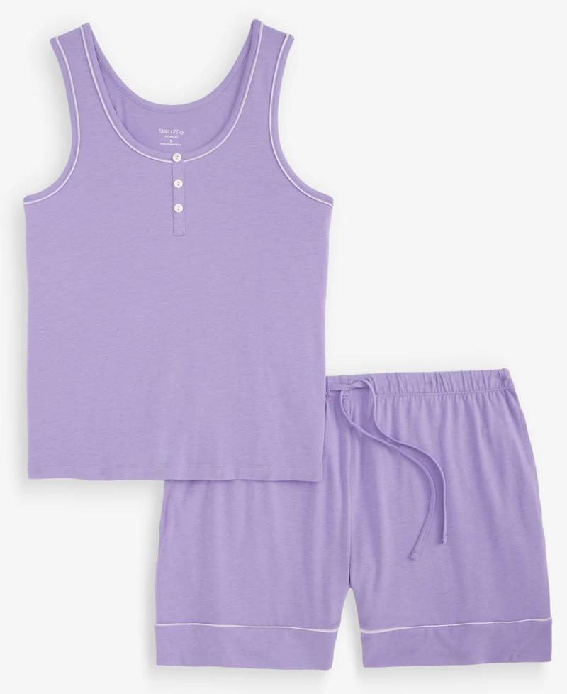 State of Day Women's Henley Tank & Shorts Pajama Set, Macy's Exclusive