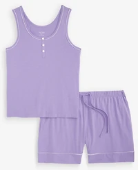 State of Day Women's Henley Tank & Shorts Pajama Set, Macy's Exclusive