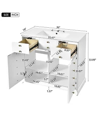 Sillysis 36" Bathroom Vanity with Ceramic Sink, Solid Wood Cabinet, 2 Drawers 2 Doors Soft Close Storage for Small Bathrooms