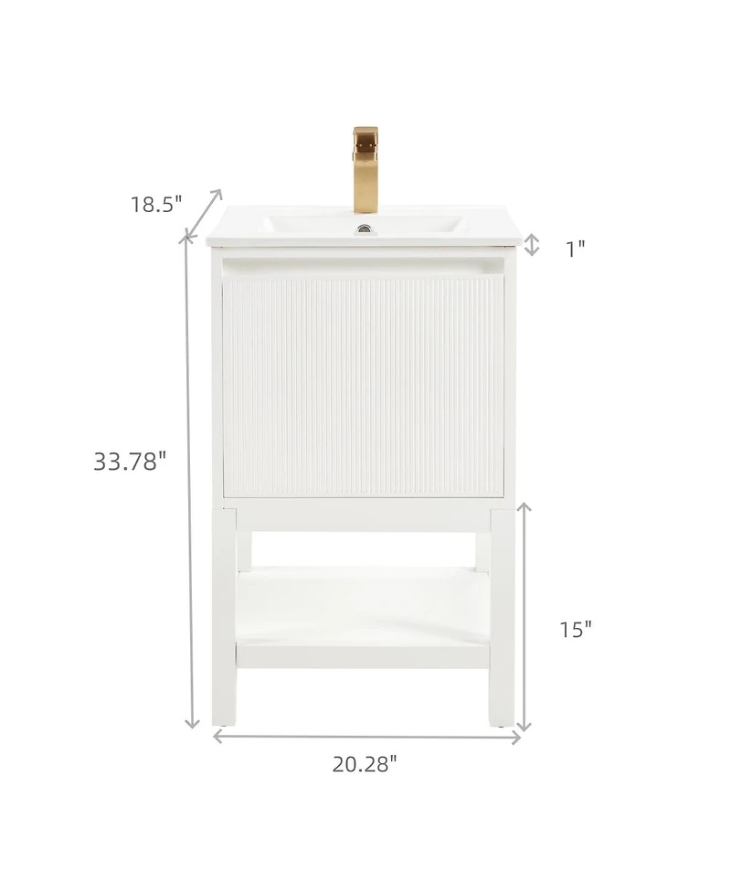 Sillysis 20" Solid Wood Bathroom Vanity with Sink & Door-Mounted Shelf, Modern Compact Pre-Assembled for Small Spaces-Sillysis